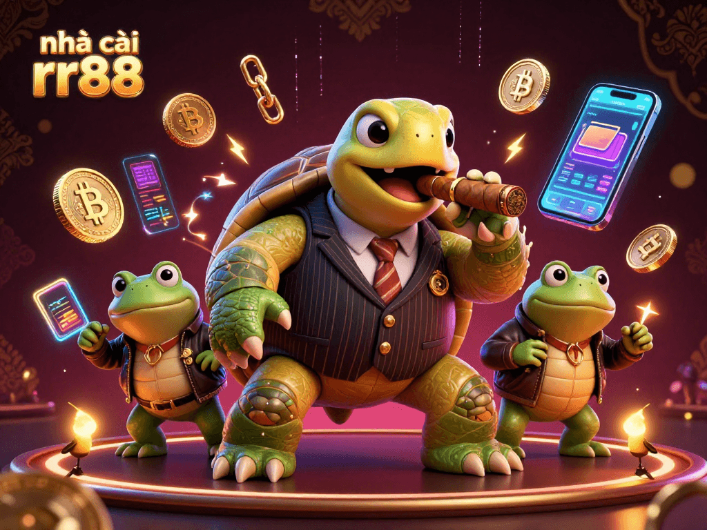Experience the excitement at nhà cái rr88 with engaging casino-themed digital illustration celebrating gaming and crypto opportunities.