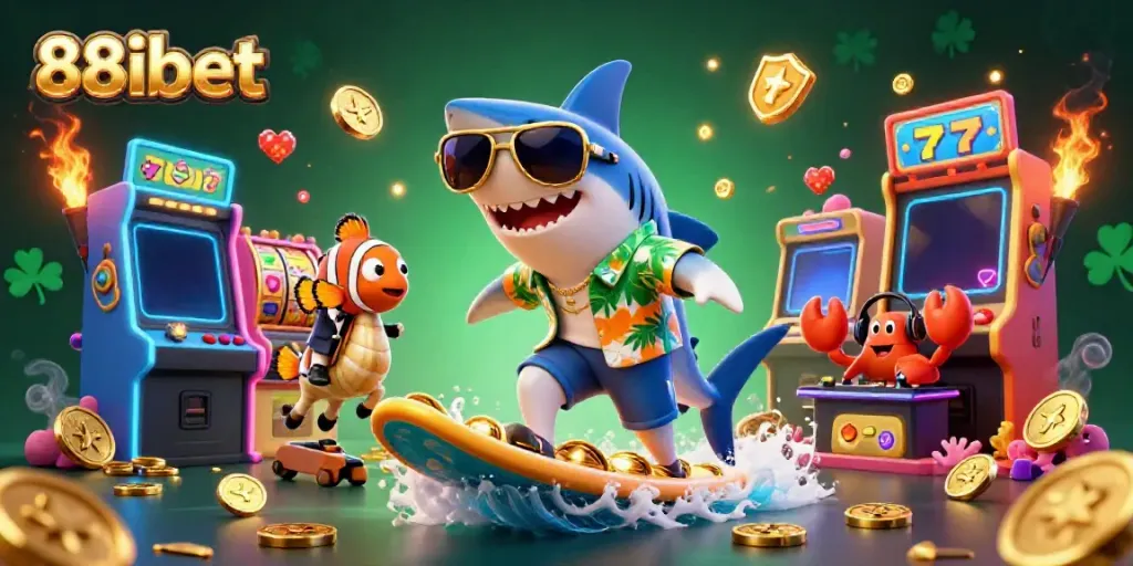 Experience thrilling slots at 88ibet with a vibrant underwater casino scene featuring engaging elements and colorful characters.