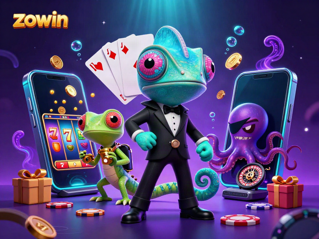 Engage with zowin's vibrant casino adventure featuring colorful slot games and unique characters.