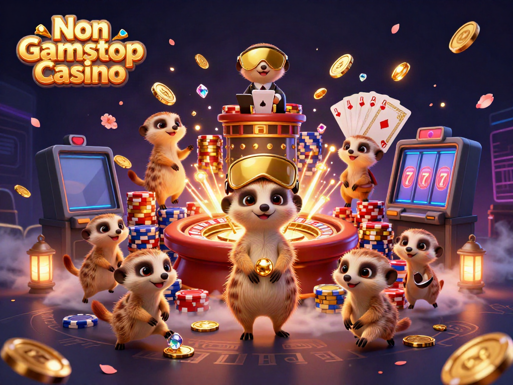 Experience the thrilling environment of a Non Gamstop Casino with animated meerkats and casino elements.