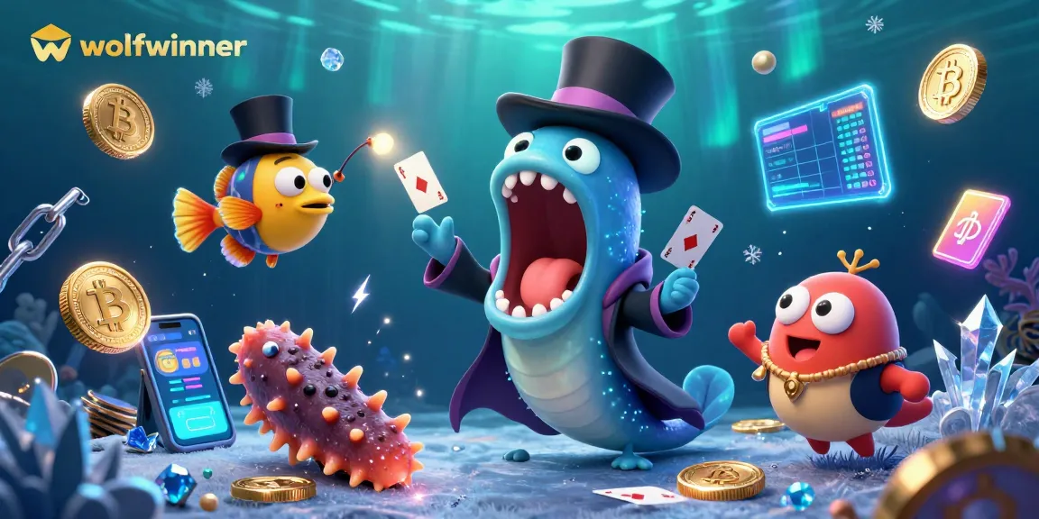 wolfwinner features an engaging underwater casino scene with unique characters and cryptocurrency elements