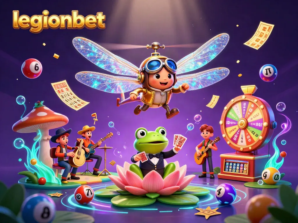 Experience winning at legionbet while a dragonfly pilot hovers above a vibrant lily pad casino.