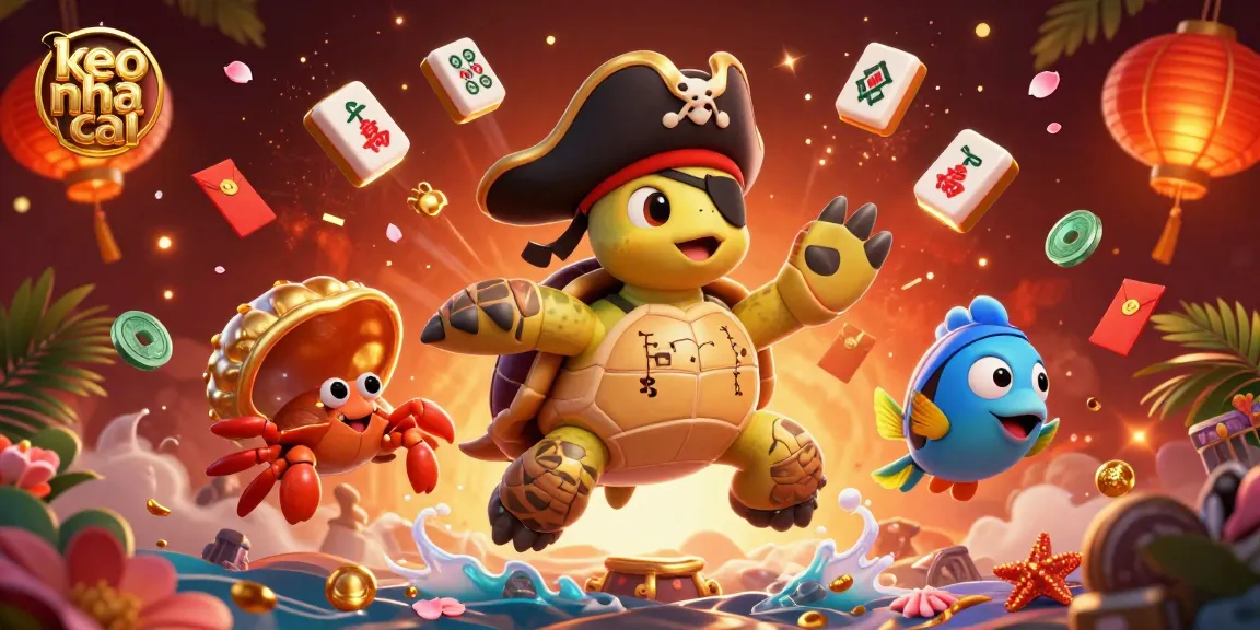 Engage in keo nha cai with treasure-filled scenes featuring a cartoon turtle and vibrant game elements.