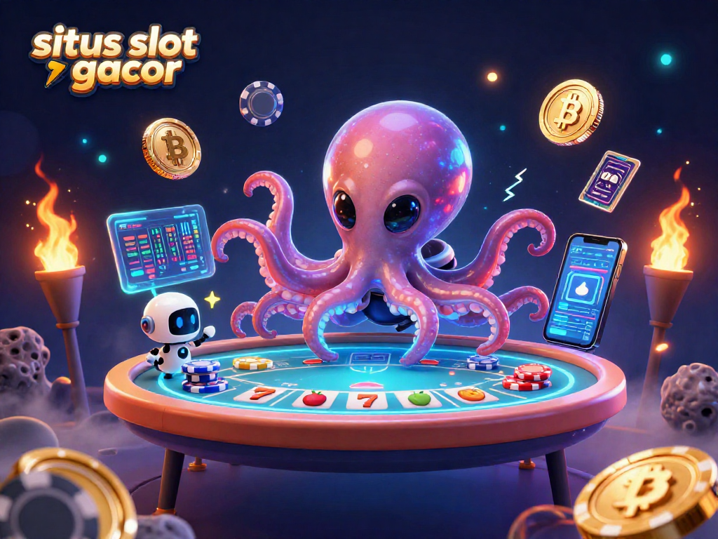 Engage in exciting games on situs slot gacor featuring an alien octopus and vibrant casino elements.