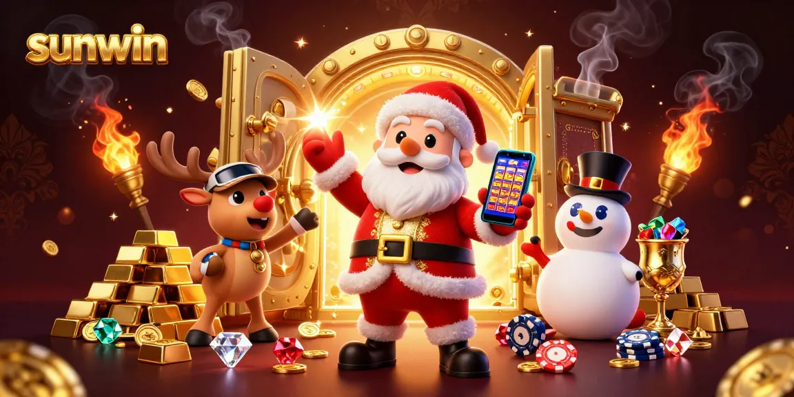 Engage with sunwin's thrilling games as Santa and friends celebrate jackpot winning spins.